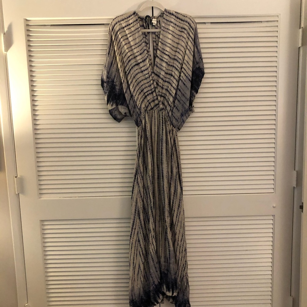 Elegant Navy Blue and White Striped Dress
